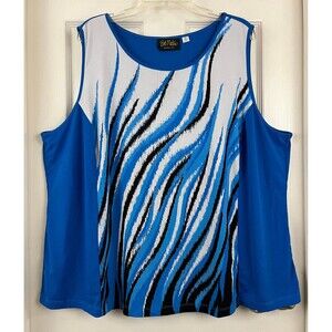BOB MACKIE - Wearable Art Blue Sleeveless Poly-Spandex Knit Tank Top size 3X